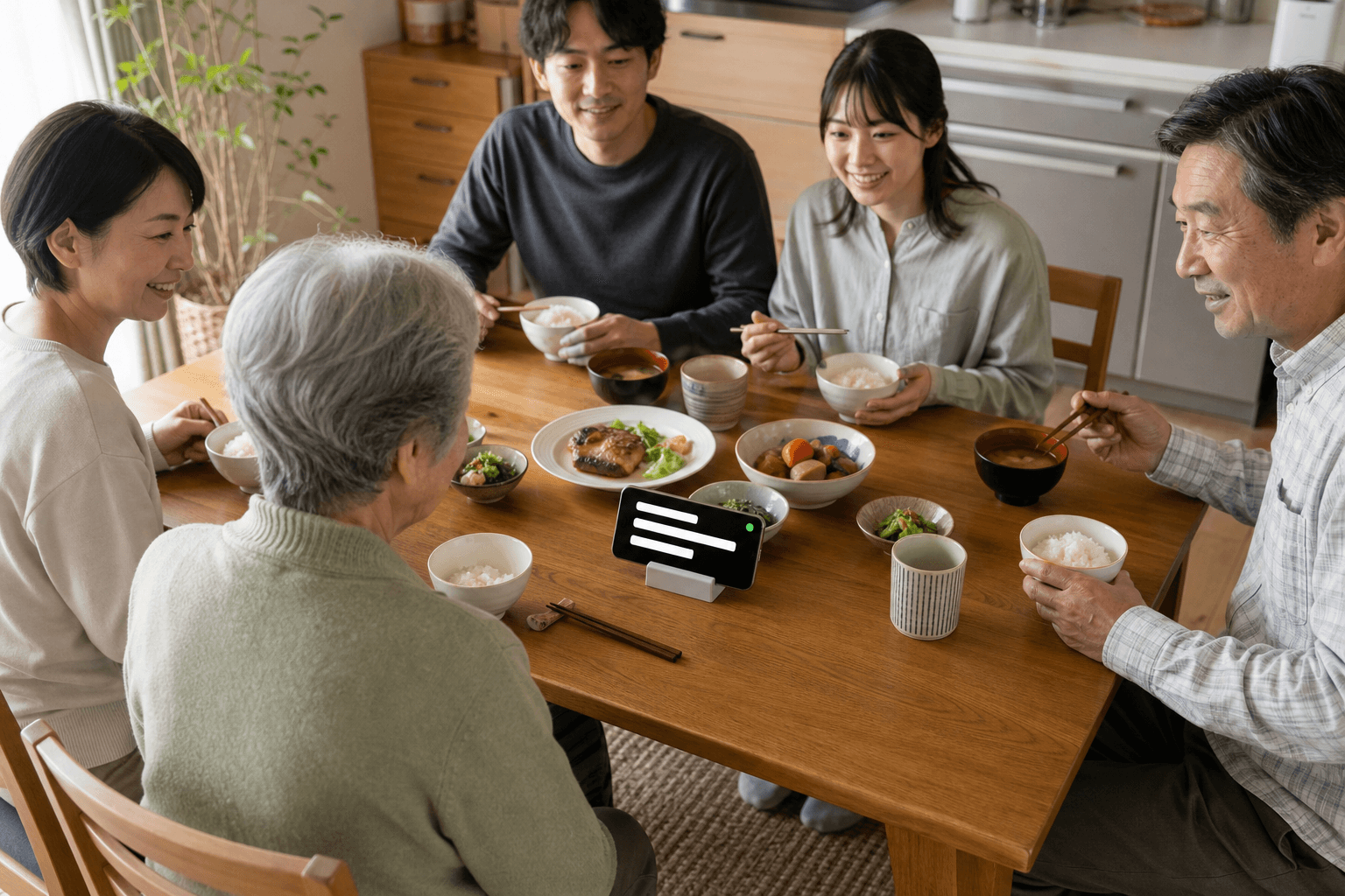 はなせるを使うときの、食卓でのスマートフォンの置き方