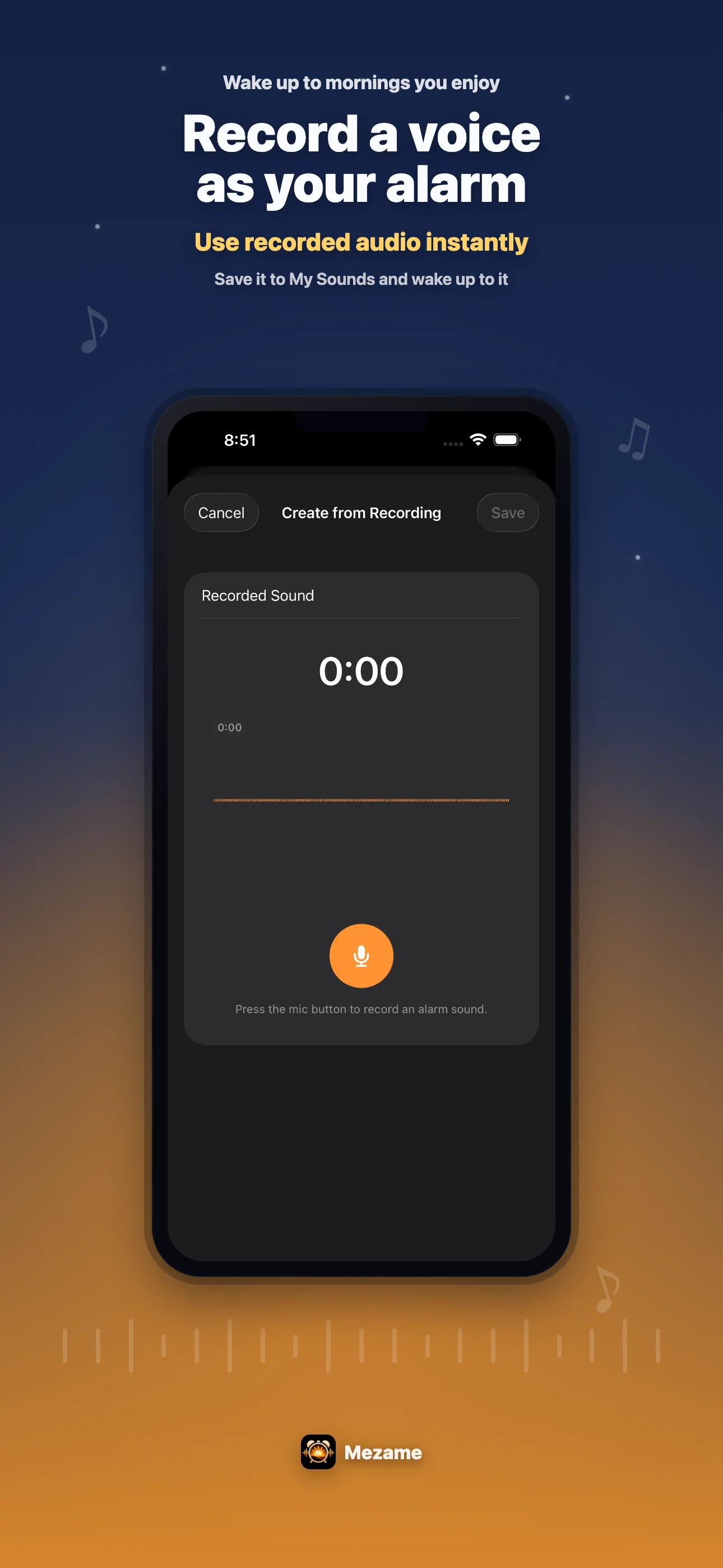 Mezame Alarm app screen